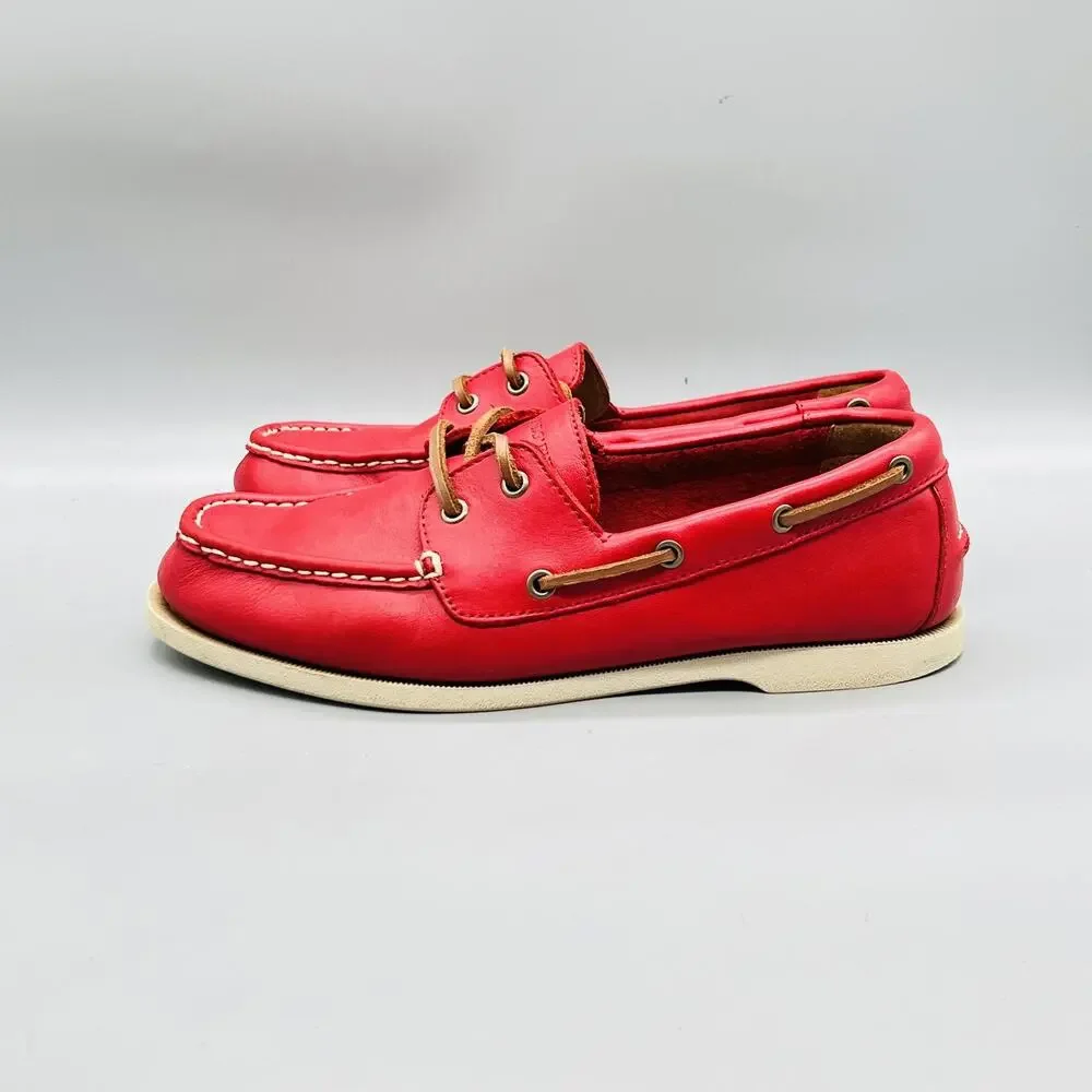 Lands' End Shoes Mens 10 Red Leather 2 Eye Boat Moc Toe Casual Comfort Nautical